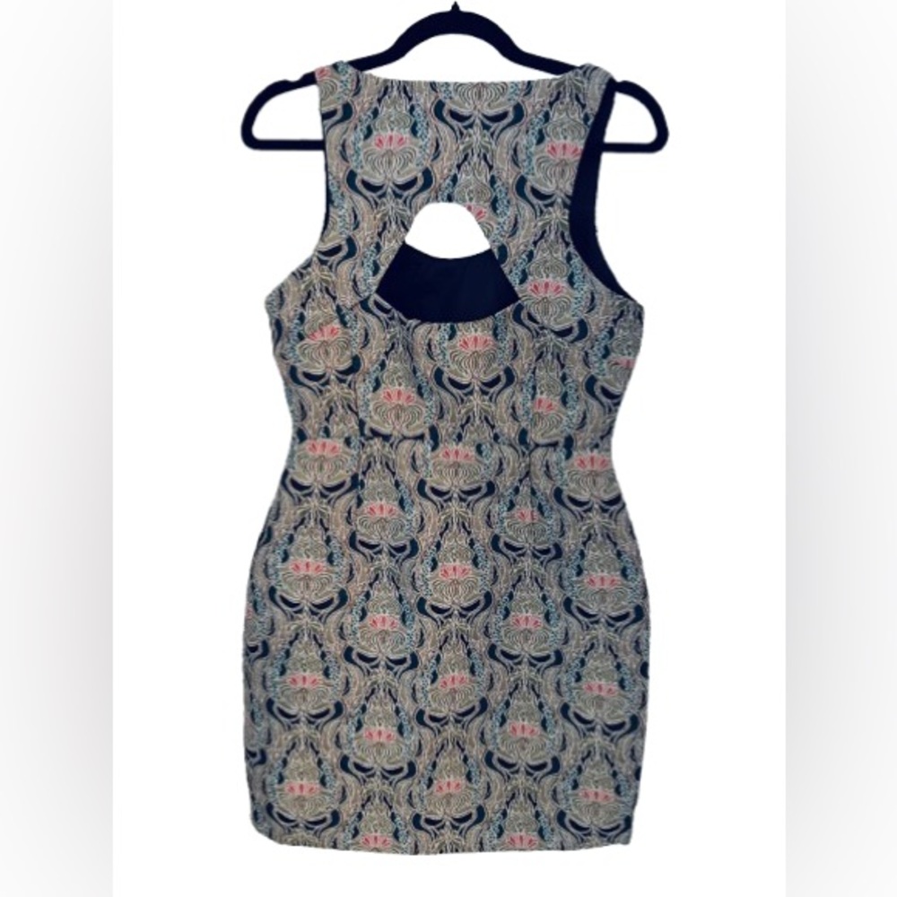 Cotton Brocade Dress JACK Small Sleeveless Open Blue Pink Tan Embroidered Boho